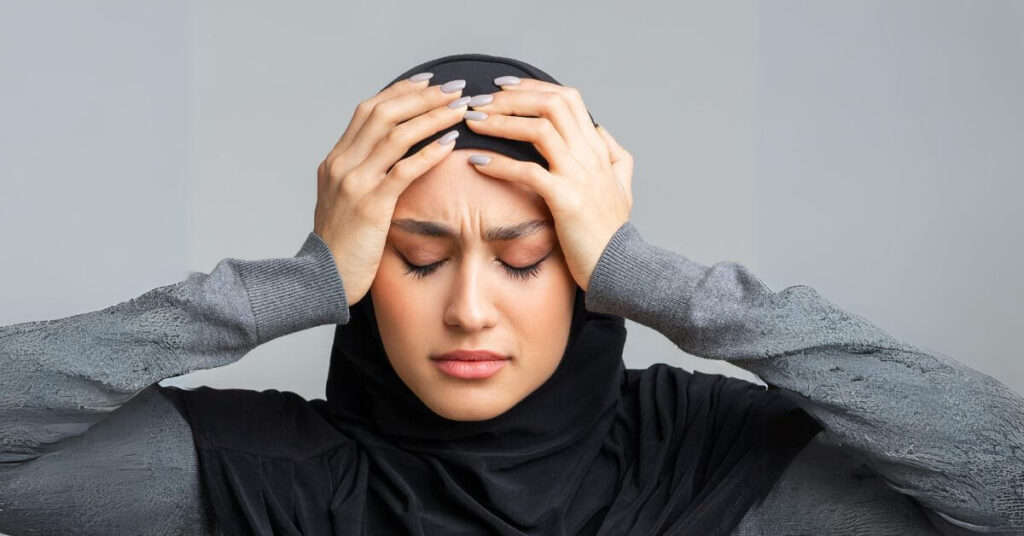 woman hijab stress